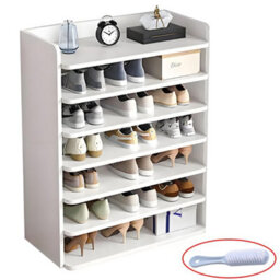 7 Tier White Wooden Hallway Shoe Rack Open Shelves Shoe Cabinet Storage Unit - thumbnail 1