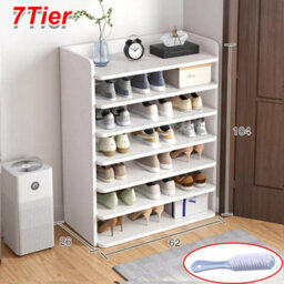 7 Tier White Wooden Hallway Shoe Rack Open Shelves Shoe Cabinet Storage Unit - thumbnail 2