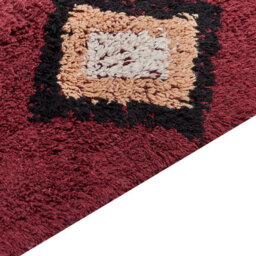 Wyld And Coco Hand-Tufted Cotton Area Rug 140 X 200 Cm - Boho Red Diamond Pattern With Tassels - thumbnail 3