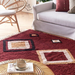 Wyld And Coco Hand-Tufted Cotton Area Rug 140 X 200 Cm - Boho Red Diamond Pattern With Tassels - thumbnail 2