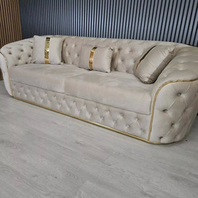 Stratus Interiors Ambassador Sofa Chesterfield Toronto Metal Trim Fabric - No Frills - 3 And 2 Seater Set - Silver Trim - image 1