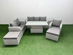 Fimous Pe Wicker 8 Seater Outdoor Rattan Furniture Sofa Sets Adjustable Lifting Dining Or Coffee Table 2 Side Table - thumbnail 1