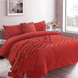 Homes & Linen Teddy Fleece Christmas Tree Red Duvet Cover Set Soft Plush Festive Winter Bedding Set
