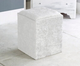 Slumbre Victoria Crushed Velvet Square Foot Stool Pouffe -  White
