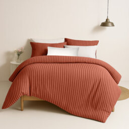 Bedlooms Rust Stripe Duvet Cover Set, Reversible, Breathable & Hypoallergenic Bedding Pack, Single 135X200Cm - thumbnail 1