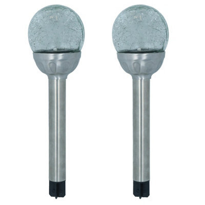 AB Tools Solar Powered Colour Changing Led Stainless Steel Glass Ball Garden Light 2Pc - image 1