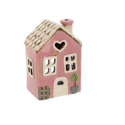 Village Pottery Pink Garden Heart House Tea Light Candle Holder - thumbnail 2