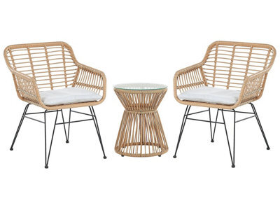 Wyld And Coco Bistro Set 2-Seater Faux Rattan With Grey Cushions And Glass Table Top - Compact Outdoor Bistro Set - image 1