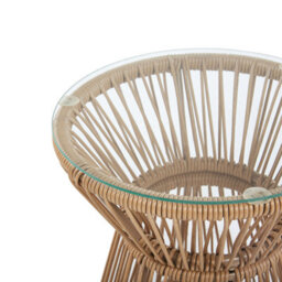 Wyld And Coco Bistro Set 2-Seater Faux Rattan With Grey Cushions And Glass Table Top - Compact Outdoor Bistro Set - thumbnail 9