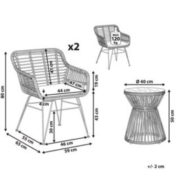 Wyld And Coco Bistro Set 2-Seater Faux Rattan With Grey Cushions And Glass Table Top - Compact Outdoor Bistro Set - thumbnail 4