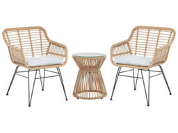 Wyld And Coco Bistro Set 2-Seater Faux Rattan With Grey Cushions And Glass Table Top - Compact Outdoor Bistro Set - thumbnail 1