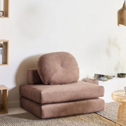 Wyld And Coco Cozynest Sofa Pouffe Bed Brown Chenille Convertible 1-Seater - Single Bed, Removable Covers, Compact Design - thumbnail 2