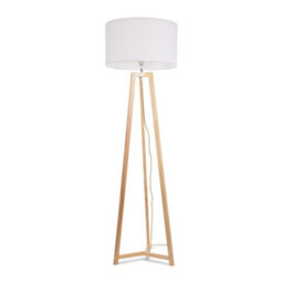 Valuelights Lottie Natural Wood Tripod Floor Lamp With White Drum Shade - Led Bulb Included - thumbnail 2