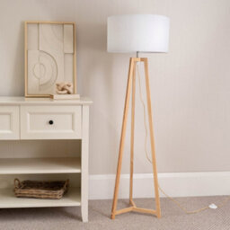 Valuelights Lottie Natural Wood Tripod Floor Lamp With White Drum Shade - Led Bulb Included - thumbnail 3
