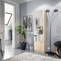Amos Mann Furniture Krystal Canadian Oak Tall Shoe Cabinet 1 Mirrored Door - thumbnail 6