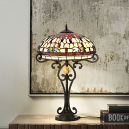 "Belofay Handmade Stained Glass Tiffany Style Table Lamp With Bronze Lamp Base For Livingroom (16 "" Wide)" - thumbnail 4