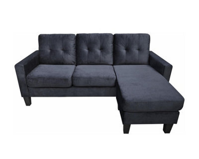 Kosy Koala Corner Sofa Velvet Sectional Sofa With Ottoman L-Shaped Black Sofa Couch Reversible 3-Seater - image 1