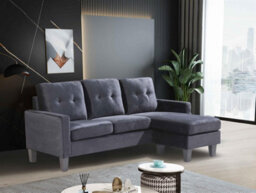 Kosy Koala Corner Sofa Velvet Sectional Sofa With Ottoman L-Shaped Black Sofa Couch Reversible 3-Seater - thumbnail 7