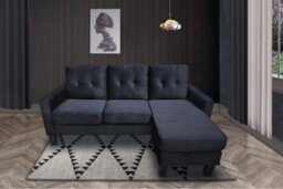 Kosy Koala Corner Sofa Velvet Sectional Sofa With Ottoman L-Shaped Black Sofa Couch Reversible 3-Seater - thumbnail 6