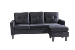 Kosy Koala Corner Sofa Velvet Sectional Sofa With Ottoman L-Shaped Black Sofa Couch Reversible 3-Seater - thumbnail 9
