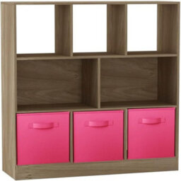 Urbn-Living Urbnliving Asymmetrical 8 Cube Oak Bookcase Storage Unit With 3 Fabric Drawer Inserts- Dark Pink