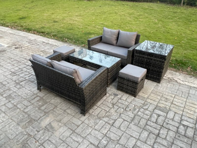 Fimous 6 Pieces Garden Furniture Sets Rattan Outdoor Patio Furniture Pe Wicker Furniture Set With Side Table Small Footstool - image 1