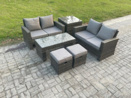 Fimous 6 Pieces Garden Furniture Sets Rattan Outdoor Patio Furniture Pe Wicker Furniture Set With Side Table Small Footstool - thumbnail 2
