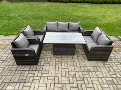 Fimous Rattan Outdoor Garden Furniture Sets Height Adjustable Rising Lifting Dining Table Reclining Chair Sofa Set - image 1