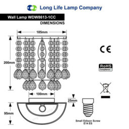 Long Life Lamps Company Modern Polished Chrome Crystal Droplet Chandelier Candle Wall Light Decor Lamp M0019 - thumbnail 2