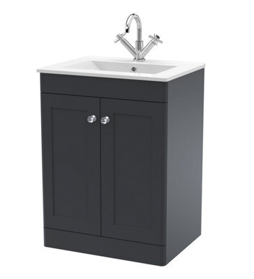 Balterley Swynnerton Traditional 2 Door Floor Standing Vanity Unit With Basin, Dark Grey, 600mm - image 1