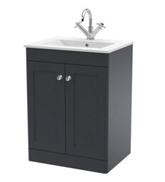 Balterley Swynnerton Traditional 2 Door Floor Standing Vanity Unit With Basin, Dark Grey, 600mm - thumbnail 1