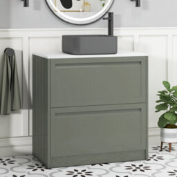 Royal Bathrooms Royal Bathroom Elmore 800mm Matt Green Freestanding Countertop Bathroom Vanity Unit 2 Drawer With Art Square Basin - thumbnail 1