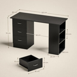 Versatile 120 Cm Black Office Desk With Shelves - Perfect For Home & Study - thumbnail 2