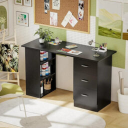 Versatile 120 Cm Black Office Desk With Shelves - Perfect For Home & Study - thumbnail 5
