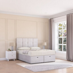 Sloomy Jasmine End Lift Ottoman Bed 6Ft With Sprung Memory Mattress - Silver Plush & Headboard- Super King - thumbnail 2
