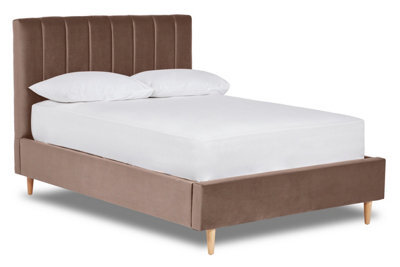Divan Base Direct Solara Vertical Paneled Fabric Bed Base Only 4Ft Small Double- Verlour Pewter