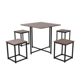 Industrial Table And 4 Stools Rustic Brown Kitchen Breakfast Dining Set Of 5 - thumbnail 6