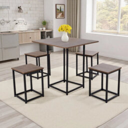 Industrial Table And 4 Stools Rustic Brown Kitchen Breakfast Dining Set Of 5 - thumbnail 3