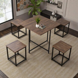 Industrial Table And 4 Stools Rustic Brown Kitchen Breakfast Dining Set Of 5 - thumbnail 4