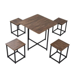Industrial Table And 4 Stools Rustic Brown Kitchen Breakfast Dining Set Of 5 - thumbnail 5