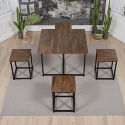 Industrial Table And 4 Stools Rustic Brown Kitchen Breakfast Dining Set Of 5 - thumbnail 1