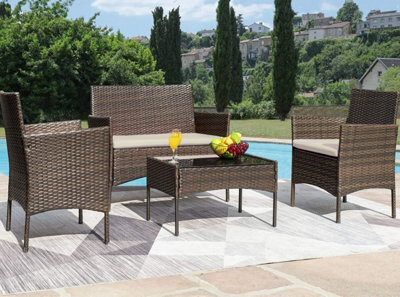 MCC Direct Rattan Garden Furniture Outdoor Patio Seating Table, Chairs And Sofa Set Roger Brown - image 1