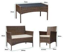 MCC Direct Rattan Garden Furniture Outdoor Patio Seating Table, Chairs And Sofa Set Roger Brown - thumbnail 6