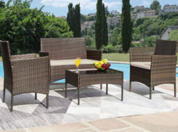 MCC Direct Rattan Garden Furniture Outdoor Patio Seating Table, Chairs And Sofa Set Roger Brown - thumbnail 1