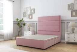 "Sloomy Texas Pink Plush Divan Bed Base 2 Drawers Same Side With 54"" Floor Standing Headboard 3' Single"