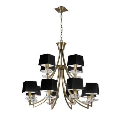 Luminosa Lighting Luminosa Akira Pendant 2 Tier 12 Light E14, Antique Brass With Black Shades - image 1