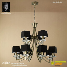 Luminosa Lighting Luminosa Akira Pendant 2 Tier 12 Light E14, Antique Brass With Black Shades - thumbnail 2