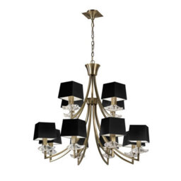 Luminosa Lighting Luminosa Akira Pendant 2 Tier 12 Light E14, Antique Brass With Black Shades - thumbnail 1