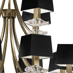 Luminosa Lighting Luminosa Akira Pendant 2 Tier 12 Light E14, Antique Brass With Black Shades - thumbnail 5