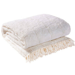 White Candlewick Bedspread - Soft & Lightweight 100% Cotton Bedding With Wave Design & Fringed Edges - Size Double, 200 X 200Cm